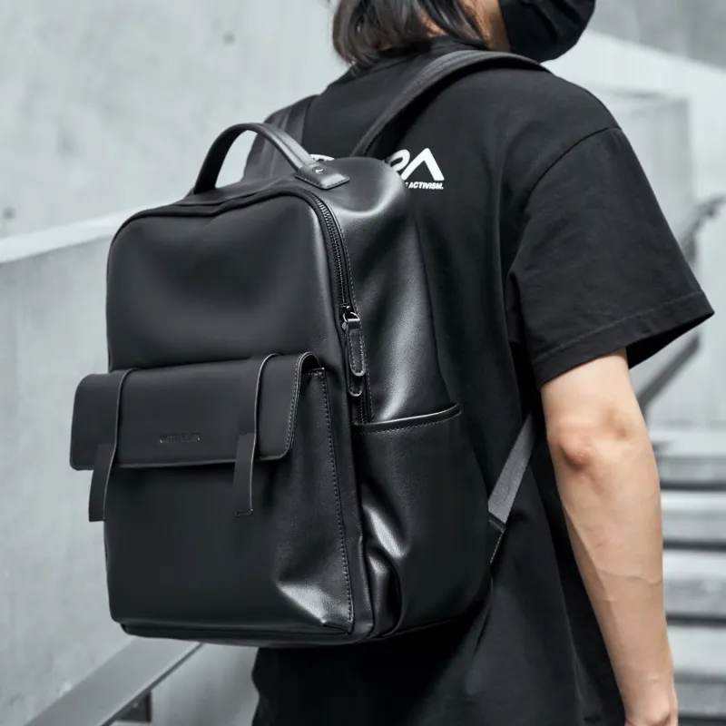 MOYYI PVC Laptop Backpack Large Size Unisex Black-4