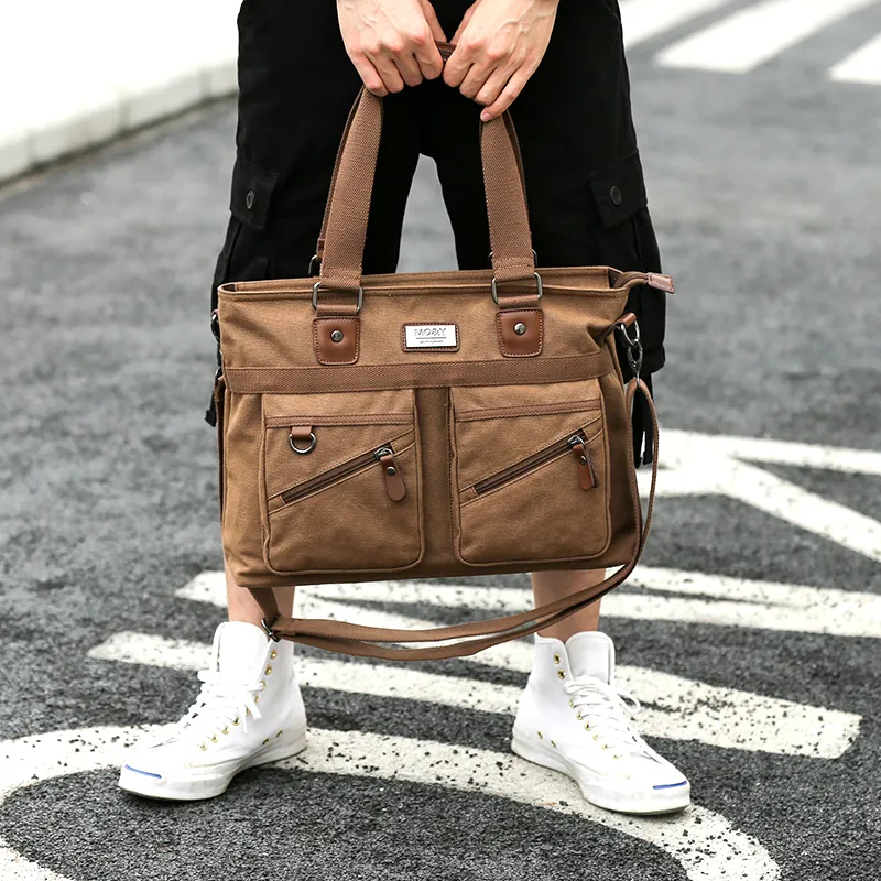 MOYYI Canvas One Shoulder Handbag Laptop Bag Regular Men's Coffee-2