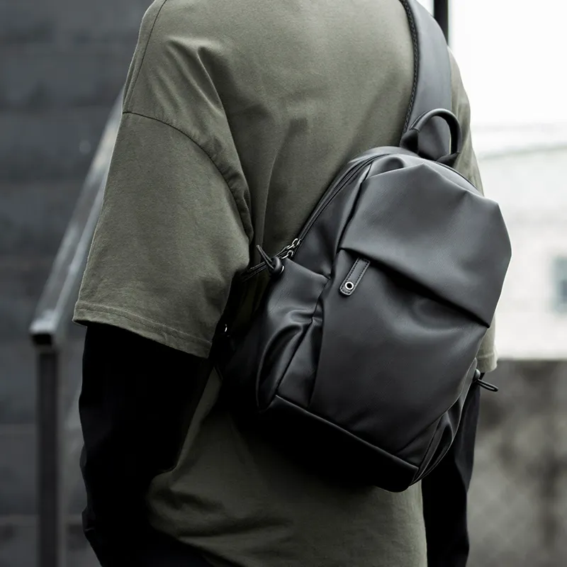 MOYYI PVC Sling Bag Crossbody Bag Shoulder Bag Large Size Men's Black-4