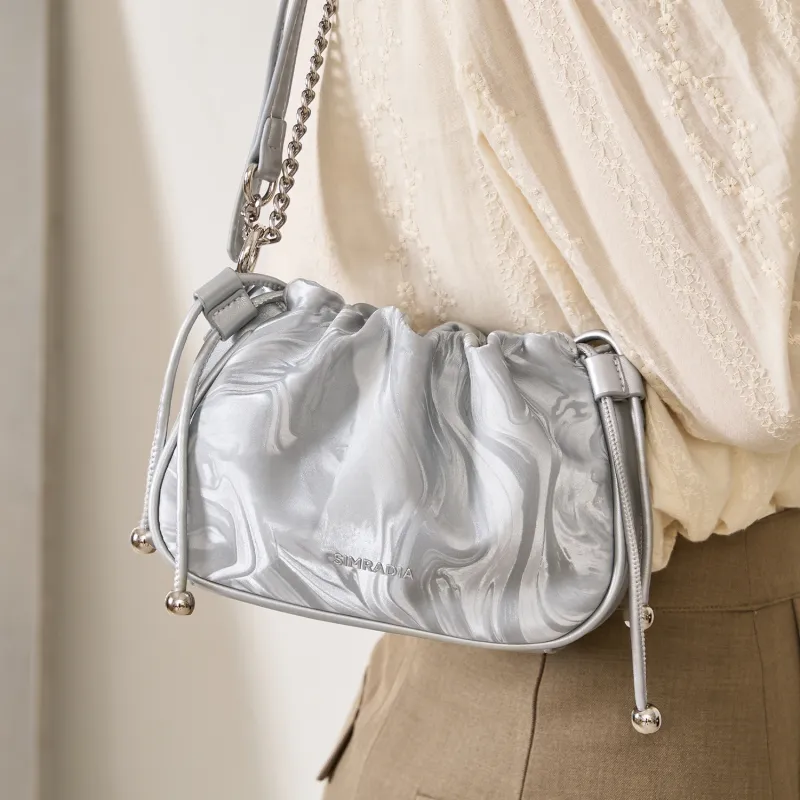 MOYYI Synthetic Leather Cloud Bag, Crossbody Bag, Shoulder Bag Women's Silver/Tofu Dry Color-6