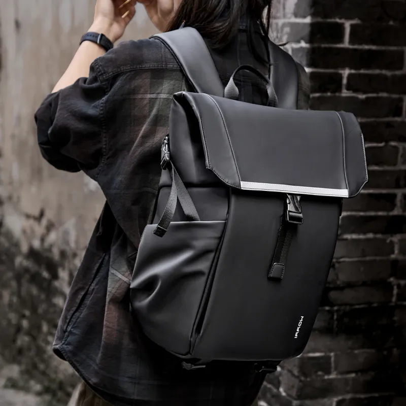 MOYYI Artificial Leather Backpack Regular Men's Black-4