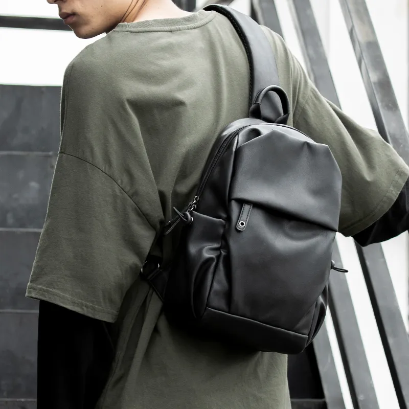 MOYYI PVC Sling Bag Crossbody Bag Shoulder Bag Large Size Men's Black-7