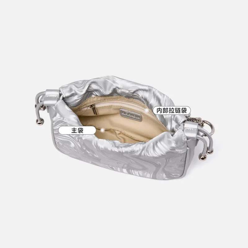 MOYYI Synthetic Leather Cloud Bag, Crossbody Bag, Shoulder Bag Women's Silver/Tofu Dry Color-2