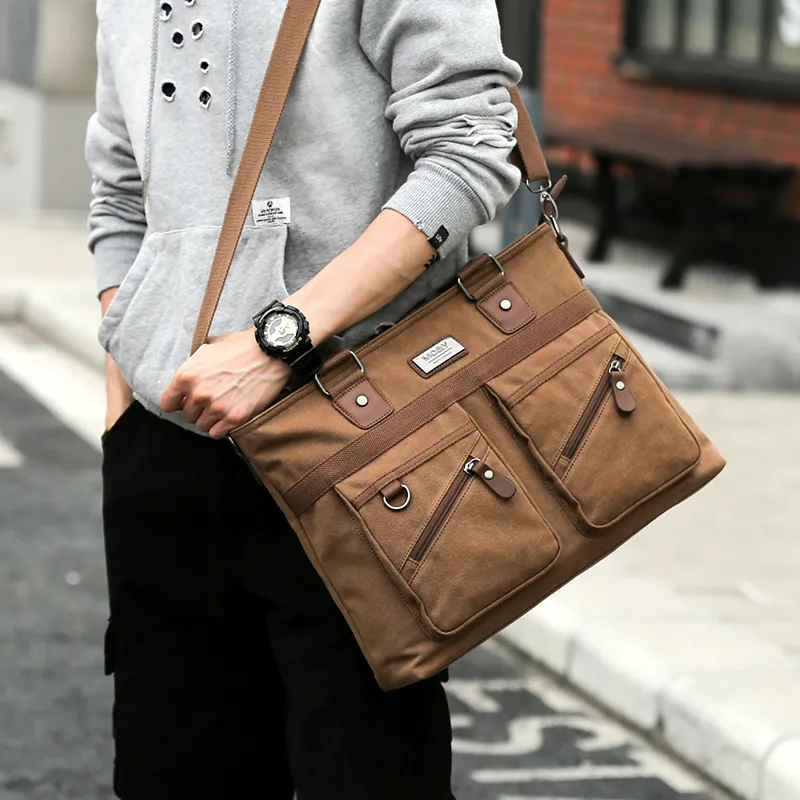MOYYI Canvas One Shoulder Handbag Laptop Bag Regular Men's Coffee-3