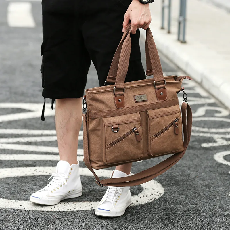 MOYYI Canvas One Shoulder Handbag Laptop Bag Regular Men's Coffee-1