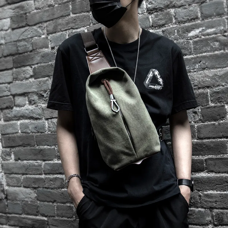 MOYYI Canvas Bag Sling Bag Small Size Men's Gray Smoke Cyan-2