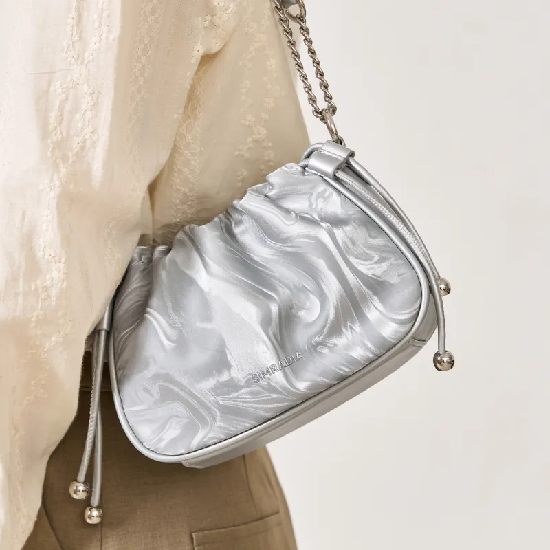 MOYYI Synthetic Leather Cloud Bag, Crossbody Bag, Shoulder Bag Women's Silver/Tofu Dry Color-4