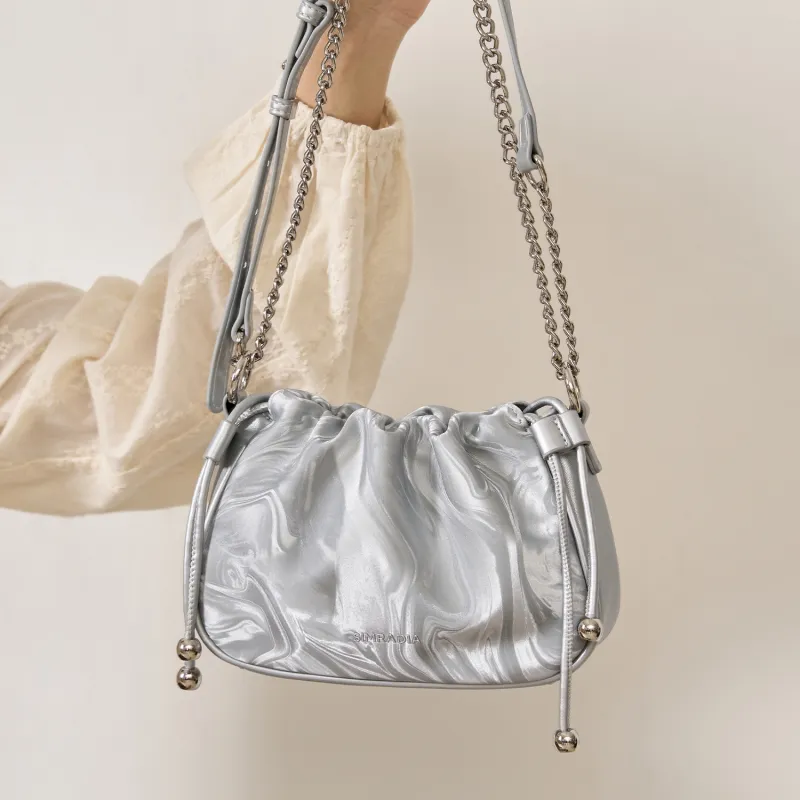 MOYYI Synthetic Leather Cloud Bag, Crossbody Bag, Shoulder Bag Women's Silver/Tofu Dry Color-5