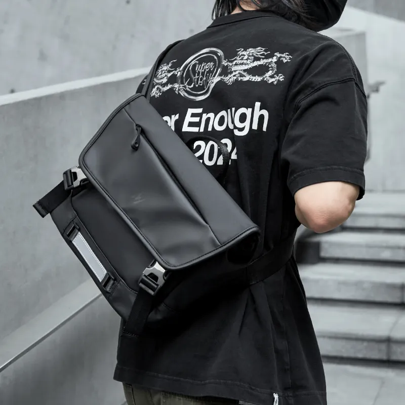 MOYYI PVC Messenger Bag Crossbody Bags Men's Black-5