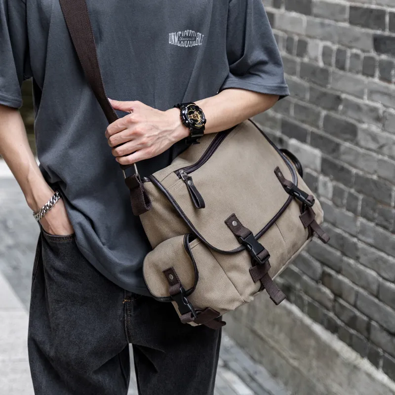 MOYYI Canvas Bag Crossbody Bag Large Size Unisex Black/Khaki-2