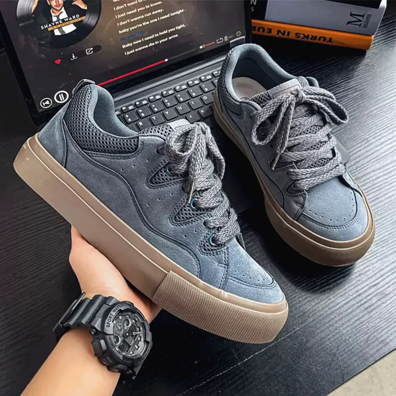CISSTEG Slip Resistant Shock Absorbers Low Top Skateboard Shoes Men's Denim Blue-15