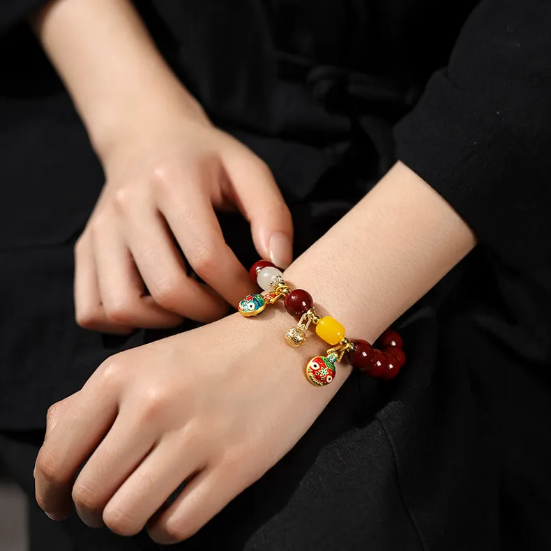 Ryukyu Reconstructed Cinnabar Jade Bracelets Unisex-9