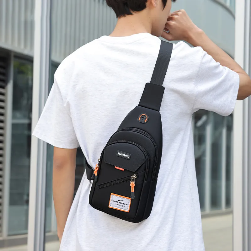 Warrior Nylon Fabric Sling Bag Unisex Black-4