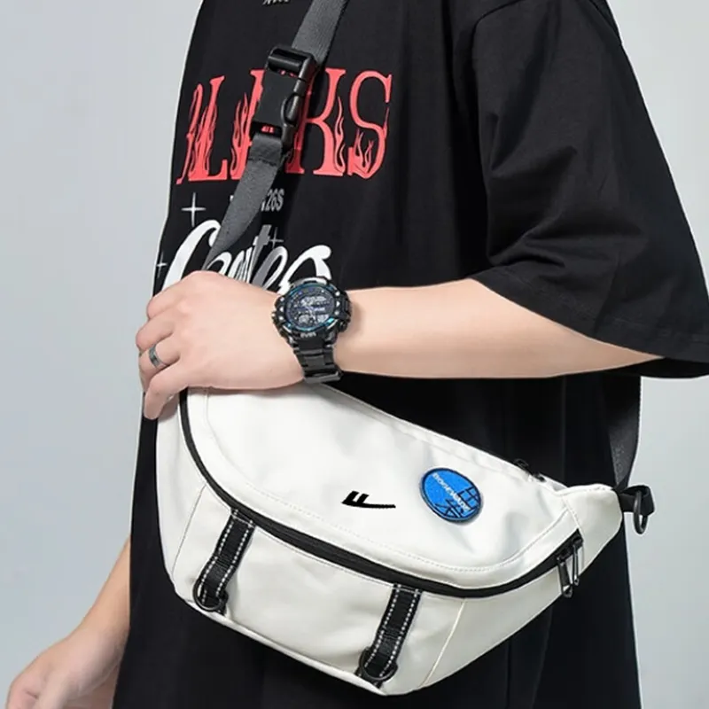 Warrior Nylon Fabric Sling Bag, Fanny Pack, Crossbody Bag Unisex White/Black-13