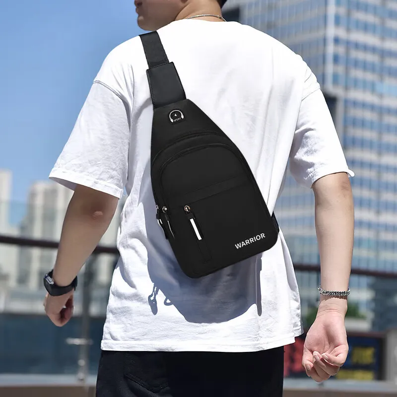 Warrior Fabric Shoulder Bag, Crossbody Bag, Sling Bag Regular Men's Black-3