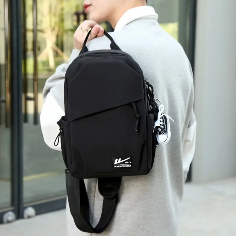 Warrior Nylon Fabric One Shoulder Sling Bag Unisex Urban Techwear Black-2