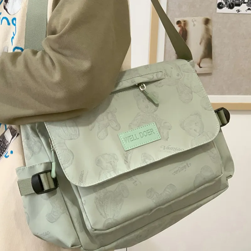 Warrior Nylon Fabric Shoulder Bag Unisex Fruit Green-3