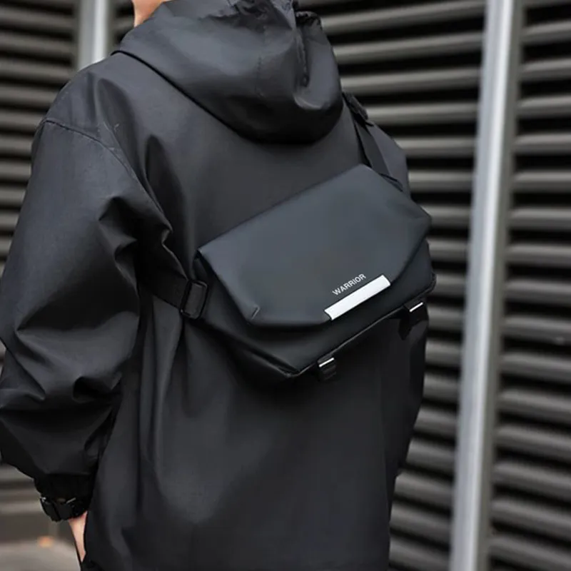 Warrior PU Crossbody Bag Large Size Men's Black-3