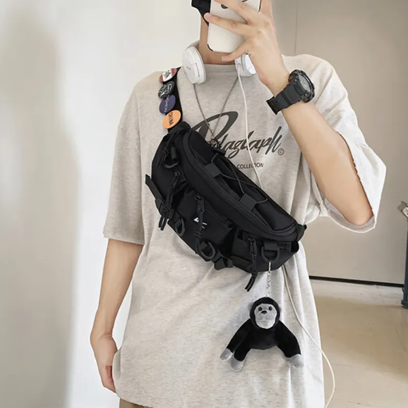 Warrior Nylon Sling Bag Fanny Pack Large Size Unisex Black-2