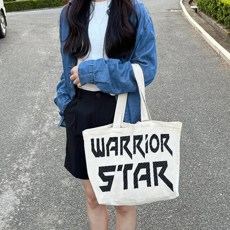 Warrior Canvas Canvas Bag Tote Bag Shopping Bag Shoulder Bag Regular Women's White-8
