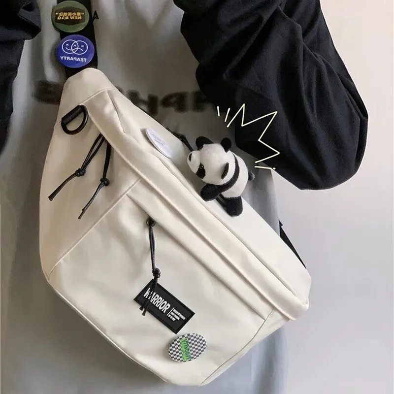 Warrior Polyamide With Nylon Sling Bag Crossbody Bag Large Size Unisex Black White-1