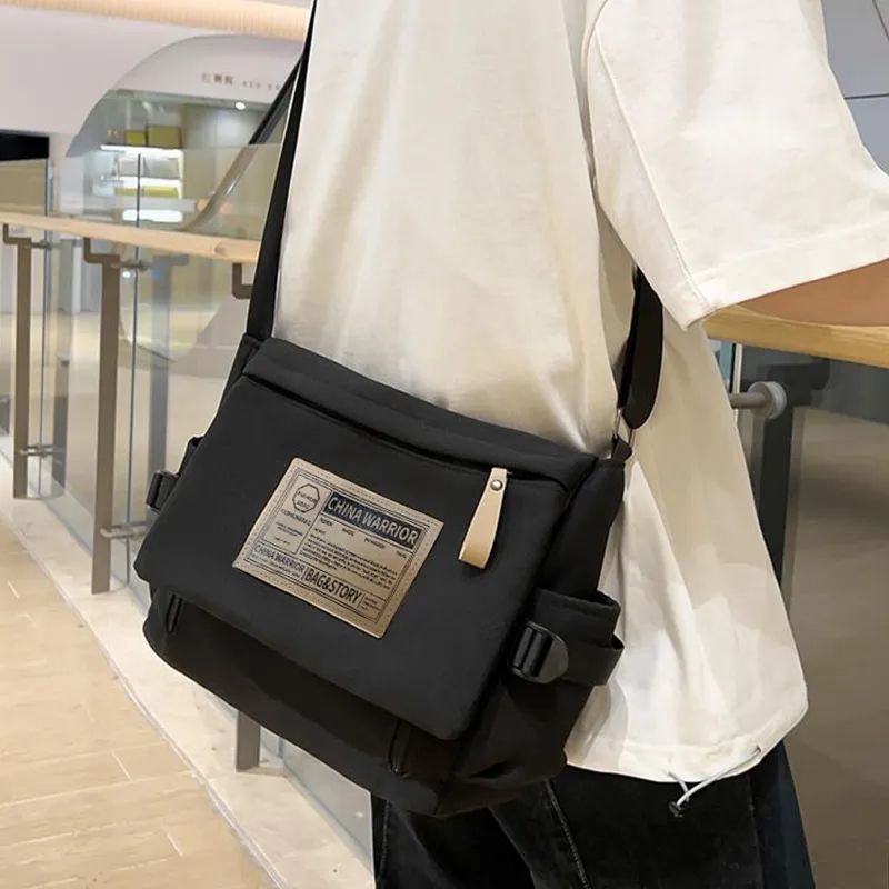 Warrior Nylon Fabric Messenger Bag Crossbody Bags Unisex White/Black-3