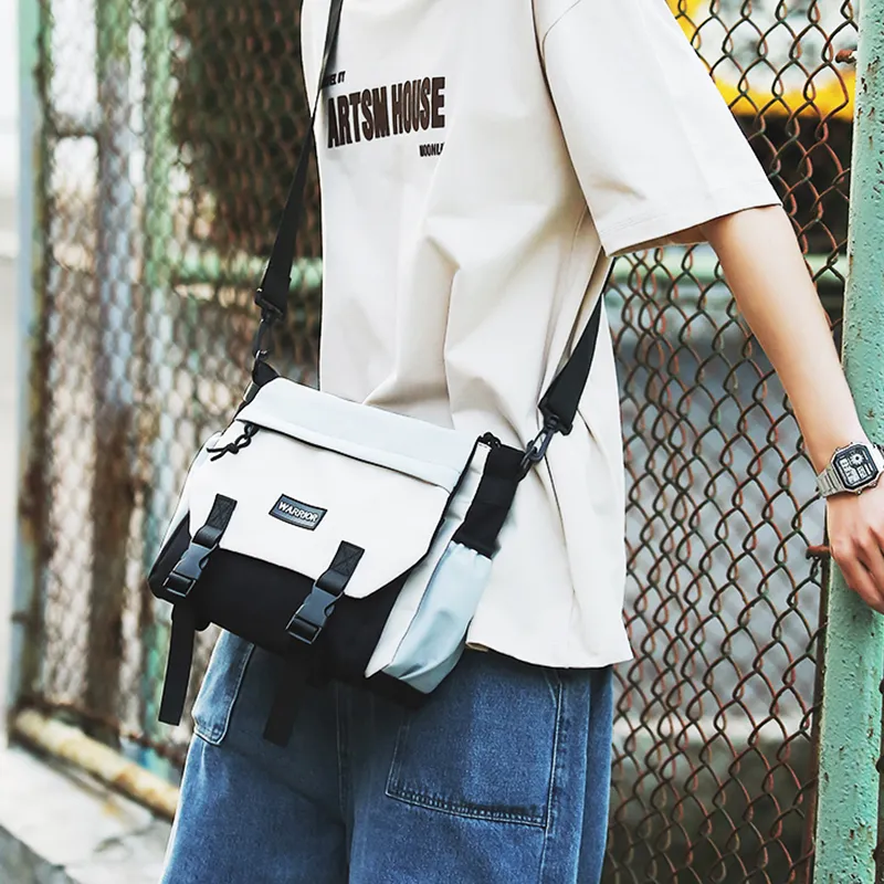 Warrior Nylon Messenger Bag Crossbody Bags Regular Unisex Black White/Orange Green-3