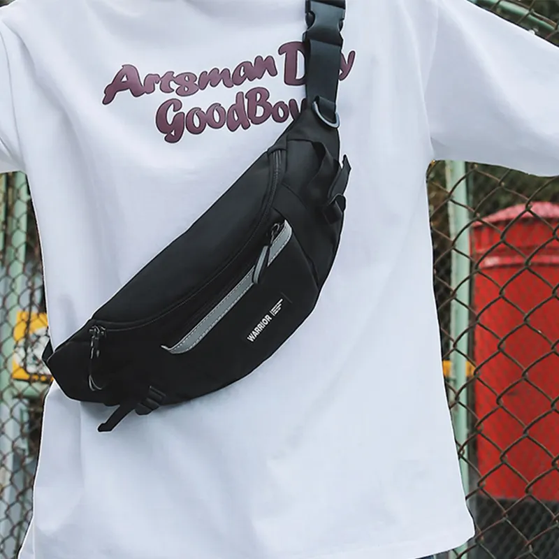 Warrior Nylon Fabric Sling Bag, Fanny Pack, Crossbody Bag Unisex White/Black-6