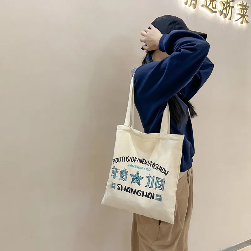 Warrior Canvas Canvas Bag Tote Bag Shopping Bag Shoulder Bag Regular Women's White-6