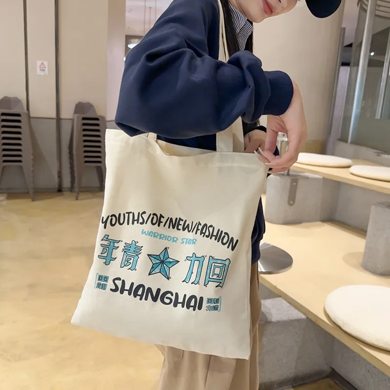 Warrior Canvas Canvas Bag Tote Bag Shopping Bag Shoulder Bag Regular Women's White-4