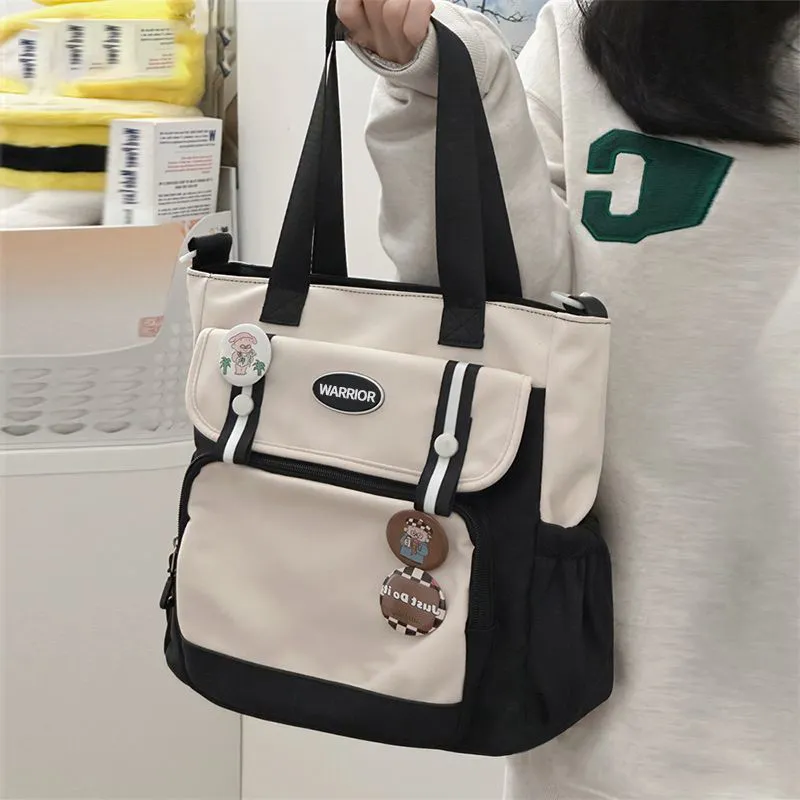 Warrior Nylon Fabric Shoulder Bag Unisex Camel/Black-5