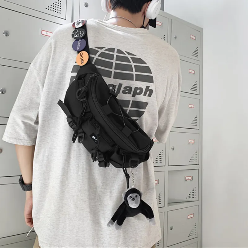 Warrior Nylon Sling Bag Fanny Pack Large Size Unisex Black-3