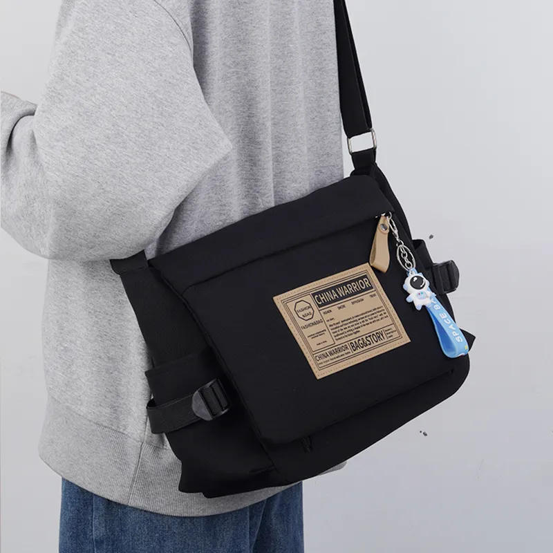 Warrior Nylon Fabric Messenger Bag Crossbody Bags Unisex White/Black-2