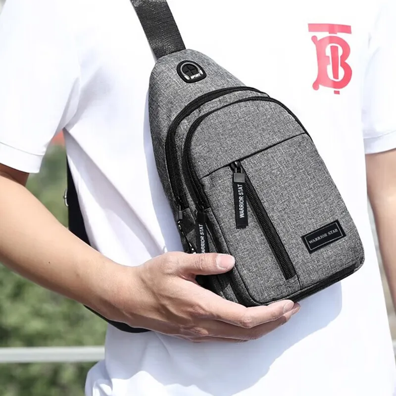 Warrior Fabric One Shoulder Sling Bag Men's Gray-3