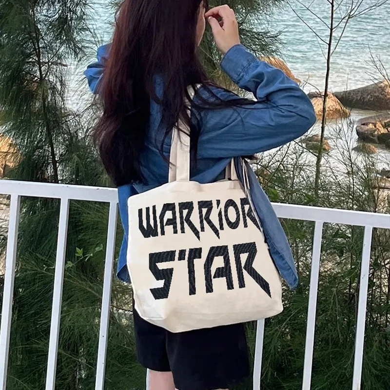 Warrior Canvas Canvas Bag Tote Bag Shopping Bag Shoulder Bag Regular Women's White-9