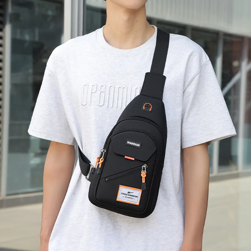 Warrior Nylon Fabric Sling Bag Unisex Black-3