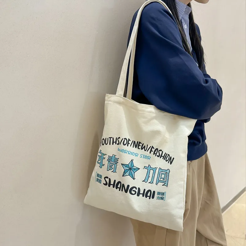 Warrior Canvas Canvas Bag Tote Bag Shopping Bag Shoulder Bag Regular Women's White-5