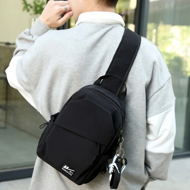Warrior Nylon Fabric One Shoulder Sling Bag Unisex Urban Techwear Black-3