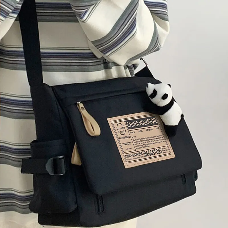 Warrior Nylon Fabric Messenger Bag Crossbody Bags Unisex White/Black-1