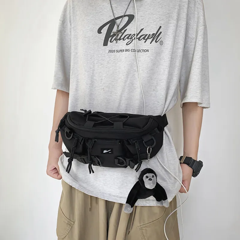 Warrior Nylon Sling Bag Fanny Pack Large Size Unisex Black-1