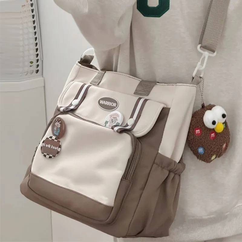 Warrior Nylon Fabric Shoulder Bag Unisex Camel/Black-2