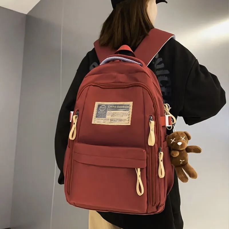 Warrior Nylon Backpack Large Size Unisex Fashion Burgundy/White/Black-3