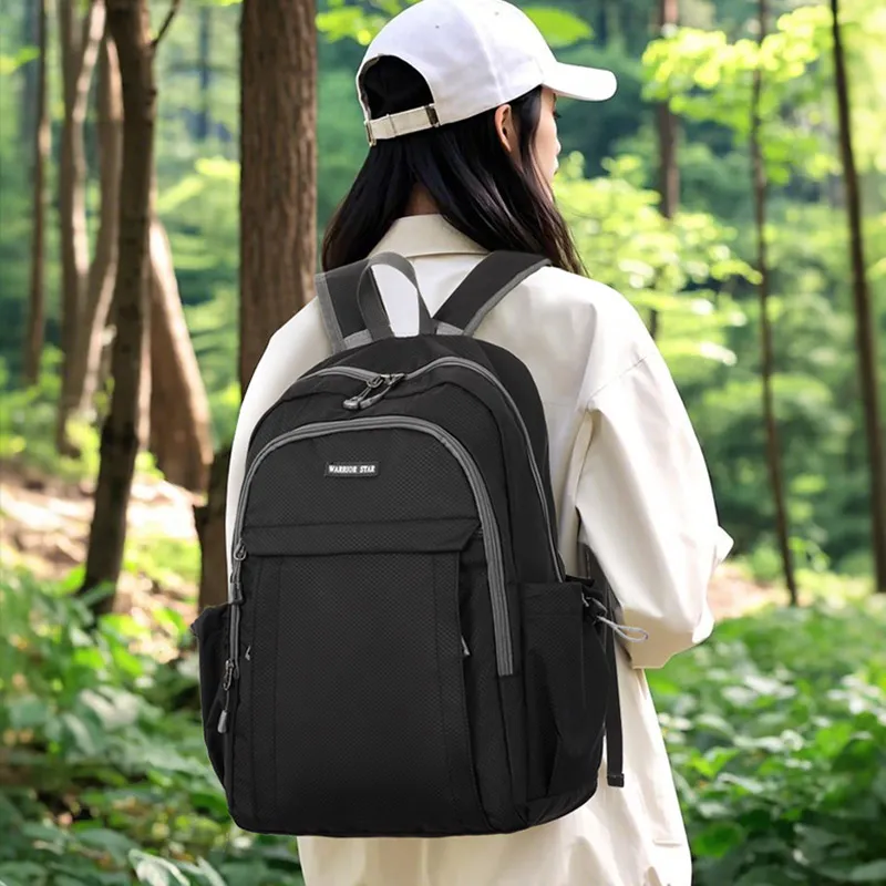 Warrior Nylon Fabric Backpack Unisex Black-2