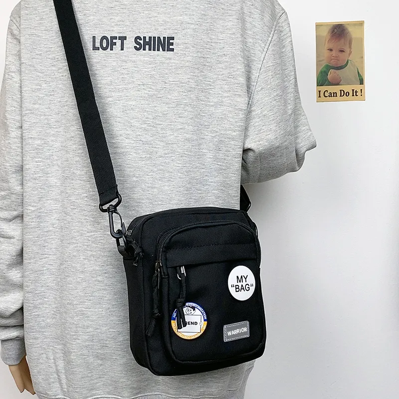 Warrior Nylon Fabric Shoulder Bag Unisex Black/White-1