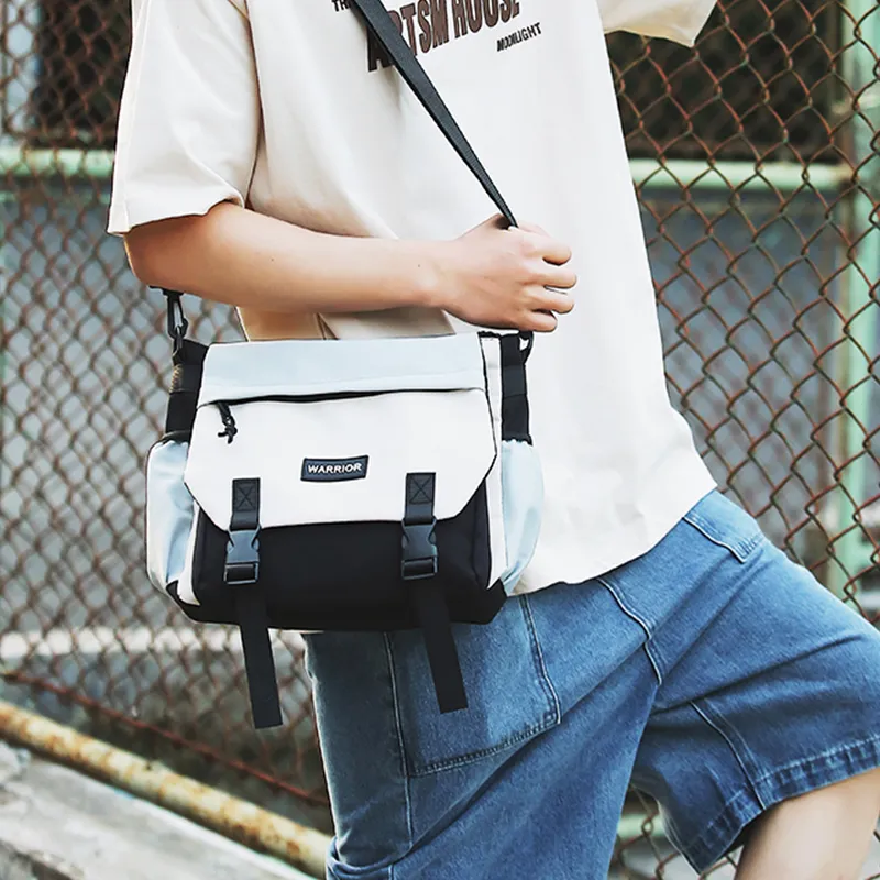 Warrior Nylon Messenger Bag Crossbody Bags Regular Unisex Black White/Orange Green-2