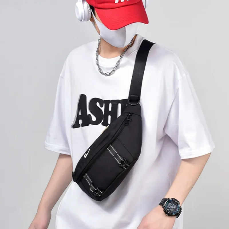 Warrior Nylon Fabric Sling Bag, Fanny Pack, Crossbody Bag Unisex White/Black-11
