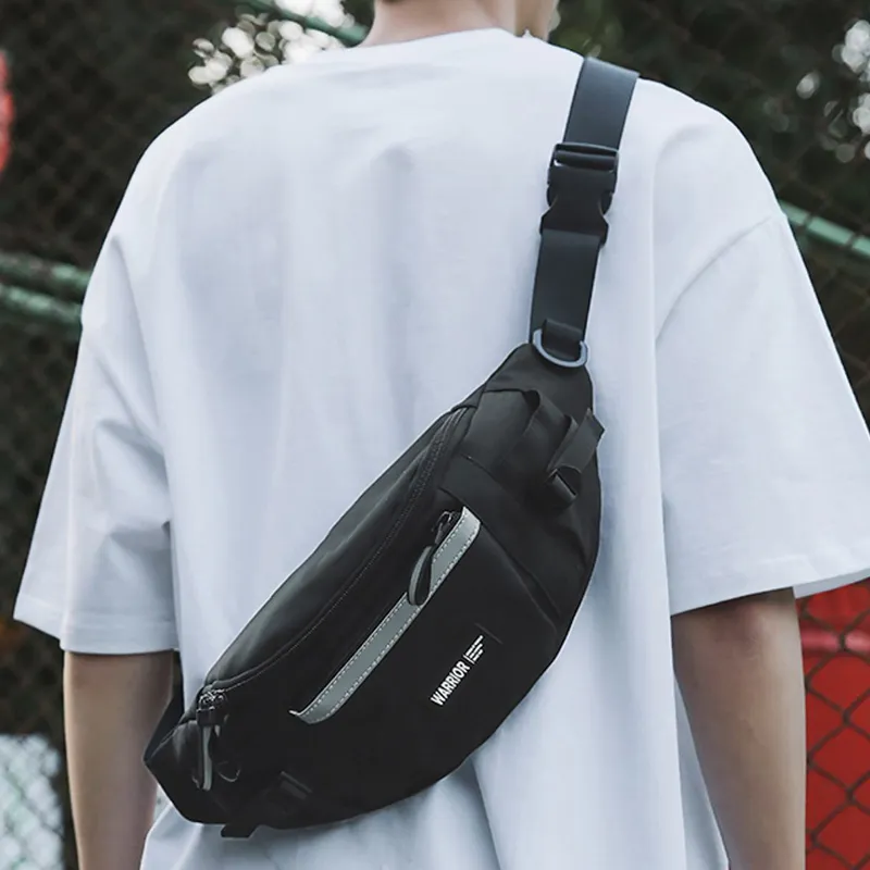 Warrior Nylon Fabric Sling Bag, Fanny Pack, Crossbody Bag Unisex White/Black-5