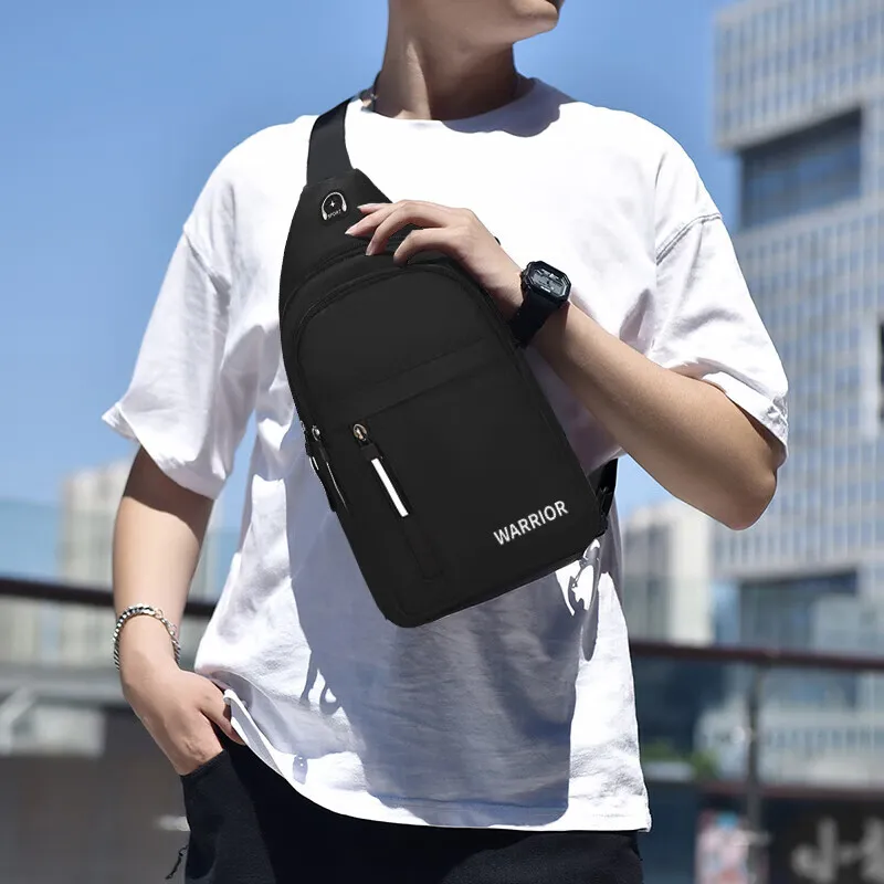 Warrior Fabric Shoulder Bag, Crossbody Bag, Sling Bag Regular Men's Black-4