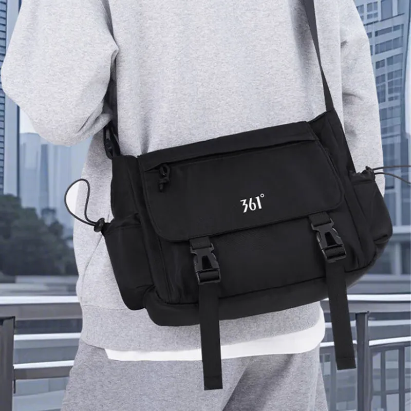 361° Fabric Messenger Bag, Shoulder Bag, Crossbody Bag Unisex Black-3