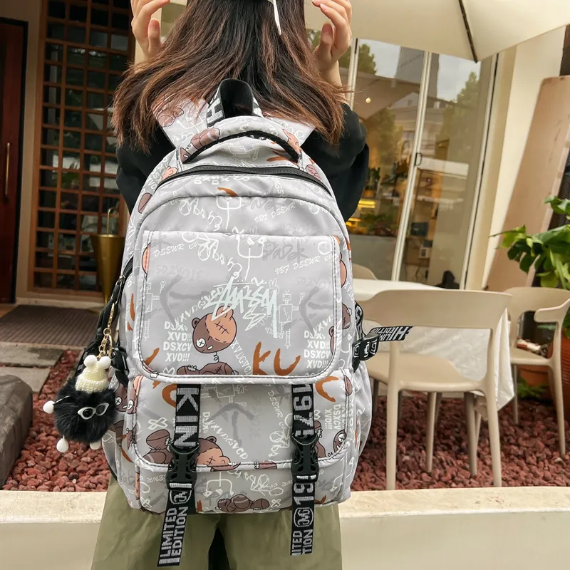 Venerable Brahma Nylon Backpack Regular Unisex White/Black/Gray/Orange-7